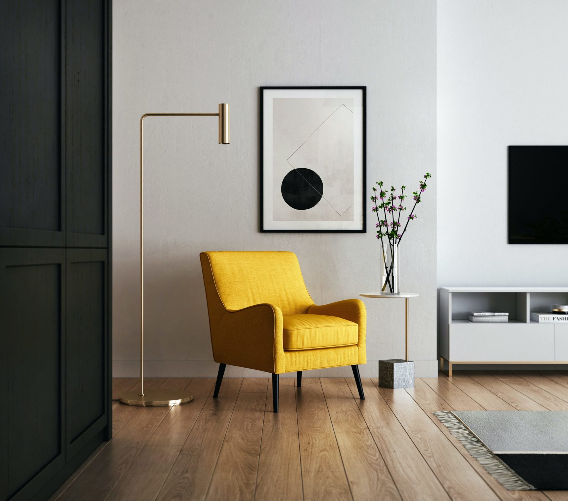 yellow chair in living room