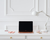 open laptop on a work desk