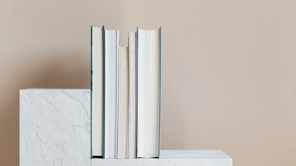 stack of books on a shelf